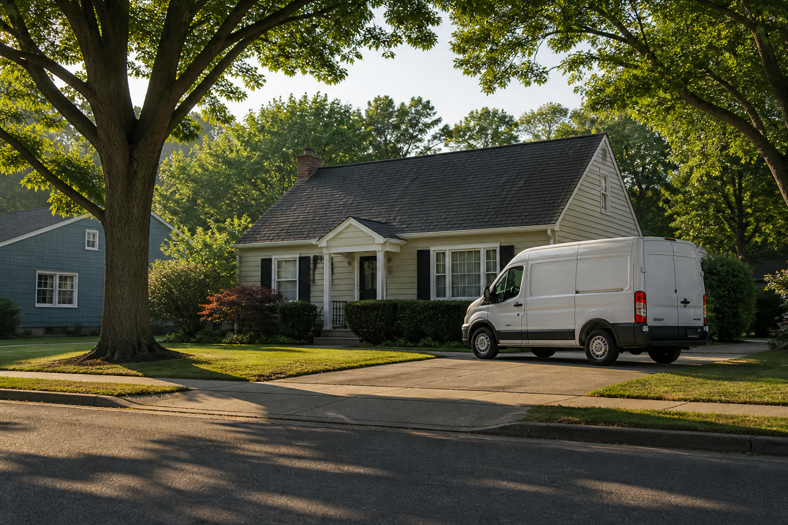HVAC service van parked outside a home in Overland Park